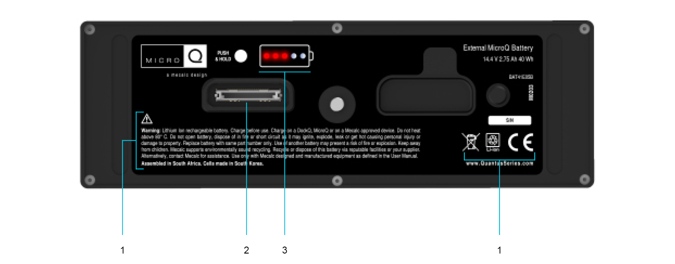 Front view of External MICROQ Battery