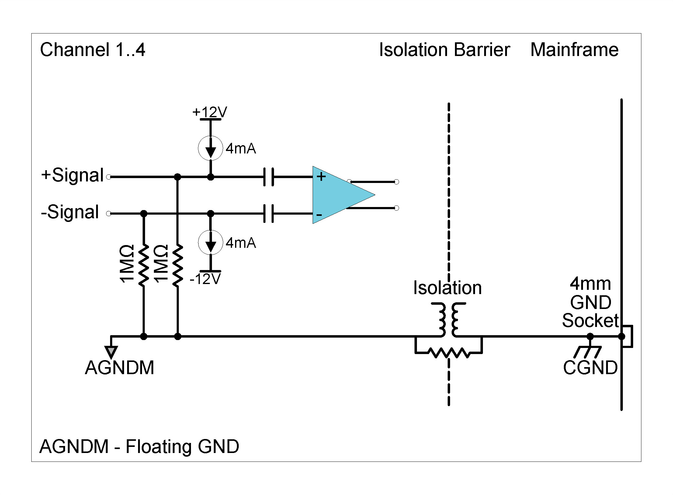 ICP42 in ICP® mode with 4 mA current excitation and differential float