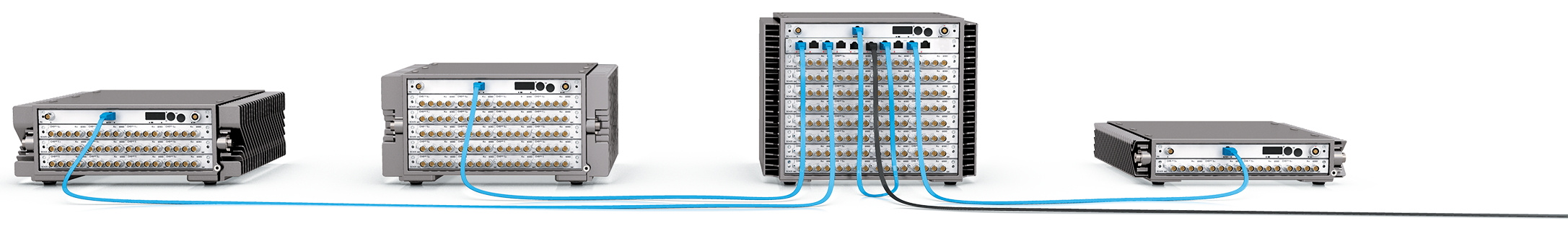 Cluster of four chassis synchronised together